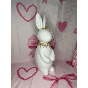 Bella Lux Glossy White Bunny with Jeweled Necklace.